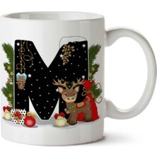 Art Hediye Yeni Yıl Merry Christmas Yılbaşı'na Özel M Harfi Baskılı Kupa Bardak