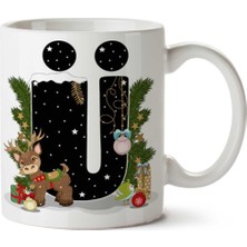 Art Hediye Yeni Yıl Merry Christmas Yılbaşı'na Özel Ü Harfi Baskılı Kupa Bardak