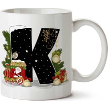 Art Hediye Yeni Yıl Merry Christmas Yılbaşı'na Özel K Harfi Baskılı Kupa Bardak