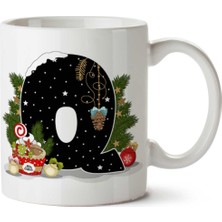 Art Hediye Yeni Yıl Merry Christmas Yılbaşı'na Özel Q Harfi Baskılı Kupa Bardak