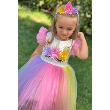 Turuncu Gardrop Turuncu Gardrop Unicorn Renkli Tütülü Taç Dahil Elbise