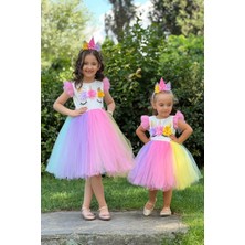 Turuncu Gardrop Turuncu Gardrop Unicorn Renkli Tütülü Taç Dahil Elbise