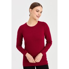 Desen Triko Kadın Likralı Uzun Kol Basic Sıfır Yaka Bluz Vişne