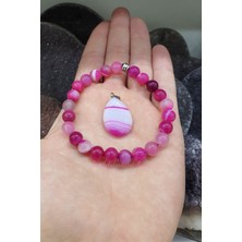 NehirTaş Sertifikalı   Akik Doğal Taş Bileklik ( Akik Kolye Ucu Hediyeli ) ( Strese Karşı Koruyucu ) 8 mm