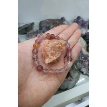 NehirTaş Sertifikalı   Çilek Kuvars Doğal Taş Bileklik 8 mm ( Kalsit Taş Hediyeli ) Mutluluk Verir,aşk Taşı Olarak Bilinir.