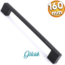 Badem10 Gölcük Düz (160 mm - 16 cm) Siyah Metal Mobilya Mutfak Çekmece Dolap Dolabı Kapak Kulbu Kulpu Kulpları