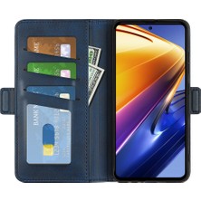 4U Sky Xiaomi Için Poco F4 Gt/redmi K50 Oyun 5g Çift Manyetik Toka Çizelge Anti Dokulu Pu Deri Stand Koruyucu Cüzdan Telefon Kapak Blue (Yurt Dışından)