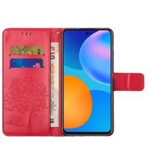 4U Sky Xiaomi 12T 5g/redmi K50 Ultra 5G/12T Pro 5g Pu Deri Deri Baskılı Baykuş Ağacı Desen Kılıf Anti-Çizelge Cüzdan Stand Manyetik Toka Kapak-Kırmızısı (Yurt Dışından)