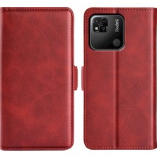 4U Sky Xiaomi Için Redmi 10A Dokulu Pu Deri Folio Flip Telefon Kılıfı Çift Manyetik Toka Kabuğu Cüzdan Stand-Red (Yurt Dışından)