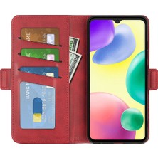 4U Sky Xiaomi Için Redmi 10A Dokulu Pu Deri Folio Flip Telefon Kılıfı Çift Manyetik Toka Kabuğu Cüzdan Stand-Red (Yurt Dışından)