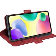 4U Sky Xiaomi Için Redmi 10A Dokulu Pu Deri Folio Flip Telefon Kılıfı Çift Manyetik Toka Kabuğu Cüzdan Stand-Red (Yurt Dışından)