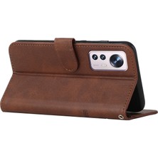 4U Sky Xiaomi Için 12 Lite 5g Pu Deri Koruyucu Telefon Kılıfı Destekleme Stand Basit Stil Baskılı Dikişli Cep Telefonu Kapak Strap-Brown ile (Yurt Dışından)