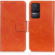 4U Sky Xiaomi Için Redmi K50/K50 Pro Magneticy Toka Cep Telefon Kılıfı Nappa Doku Deri Deri Stand Cüzdan Kapak-Orange (Yurt Dışından)