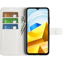 4U Sky Xiaomi Poco M5 Için 4g Folio Flip Telefon Kılıfı Litchi Doku Pu Deri Damla Koruyucu Koruyucu Kapak Cüzdan Stand-Beyaz (Yurt Dışından)