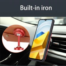 4U Sky Xiaomi Için Poco M5 4g Çift Düğme Kart Yuvaları Telefon Kılıfı Manyetik Tutucu Dahili Metal Sac Deri Kaplamalı Tpu Kickstand Kapak Işık Kahverengi (Yurt Dışından)