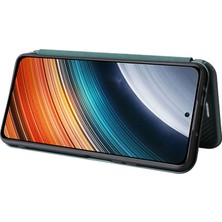 4U Sky Xiaomi Redmi K40S Için 5g/poco F4 5g Karbon Fiber Doku Kart Tutucu Pu Deri Deri Şok Geçirmez Kapak Stand Yeşili ile Kılıf (Yurt Dışından)