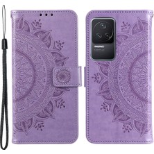 4U Sky Xiaomi Için Poco F4 5g/redmi K40S 5g Baskılı Mandala Çiçek Desen Kılıf Katlama Stand Pu Deri Cüzdan Koruyucu Flip Kapak Strap-Spurple ile (Yurt Dışından)