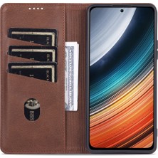 4U Sky Xiaomi Için Redmi K50 PRO/K50 Koruyucu Telefon Kılıfı Manyetik Kapanma Dokulu Pu Deri Stand Telefon Kapağı Cüzdan-Coffee ile (Yurt Dışından)