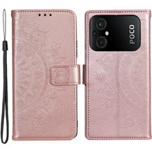 4U Sky Xiaomi Poco M5 4g Için Tpu+Pu Deri Telefon Kılıfı, Cüzdan Stand Baskılı Mandala Çiçek Desen Telefon Kapağı Strap-Rose Gold ile (Yurt Dışından)