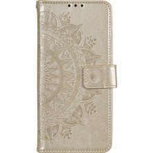 4U Sky Xiaomi Poco M5 4g Için Tpu+Pu Deri Telefon Kılıfı, Cüzdan Stand Baskılı Mandala Çiçek Desen Telefon Kapağı Strap-Gold ile (Yurt Dışından)