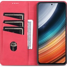 4U Sky Xiaomi Için Poco F4 5g/redmi K40S 5g Cüzdan Telefon Kılıfı Manyetik Otomatik Ahlak Dokulu Pu Deri Stand Koruyucu Telefon Kapak-Kırmızı (Yurt Dışından)