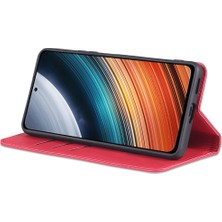 4U Sky Xiaomi Için Poco F4 5g/redmi K40S 5g Cüzdan Telefon Kılıfı Manyetik Otomatik Ahlak Dokulu Pu Deri Stand Koruyucu Telefon Kapak-Kırmızı (Yurt Dışından)