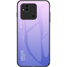 4U Sky Xiaomi Için Redmi 10A Gradyan Renk Temsilli Cam Kılıf Sabit Pc Yumuşak Tpu Çerçeve Kırpma Dayanıklı Kapak Kabuk Striping Pembe Mor (Yurt Dışından)