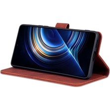 4U Sky Xiaomi Için Redmi K50/K50 Pro Pu Deri Deri Cüzdan Kılıf Katlanabilir Stand Telefon Tam Koruma Kapak Kahverengi (Yurt Dışından)