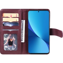 4U Sky Xiaomi Için 12 Lite 5g Anti-Shock Anti-Shock Telefon Kart Tutucu Stand Pu Derisi Flip Telefon Kılıfı Cüzdan-Wine Kırmızı (Yurt Dışından)