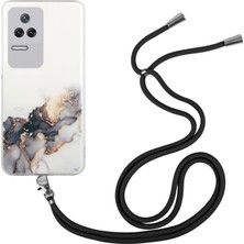 4U Sky Xiaomi Redmi K50/K50 Pro Marble Desen Için Kabartmalı Şok Geçirmez Tpu Telefon Kapağı Ayarlanabilir Kirap-Black (Yurt Dışından)