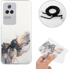 4U Sky Xiaomi Redmi K50/K50 Pro Marble Desen Için Kabartmalı Şok Geçirmez Tpu Telefon Kapağı Ayarlanabilir Kirap-Black (Yurt Dışından)