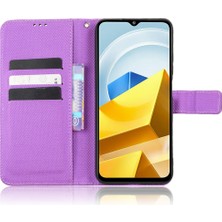 4U Sky Xiaomi Poco M5 Için 4g Pırlanta Dokusu Telefon Cüzdan Kapağı Parçalanma Önleme Pu Deri Stand Kılıf-Doğru (Yurt Dışından)