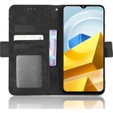 4U Sky Xiaomi Için Poco M5 4g Pu Çok Kart Yuvaları Katlanabilir Stand Cüzdan Telefon Kapağı Telefon Kılıfı Black (Yurt Dışından)