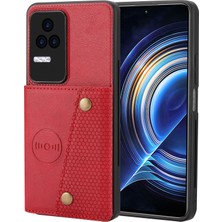 4U Sky Xiaomi Redmi K40S Için 5g/poco F4 5g Kart Tutucu Kickstand Pu Deri Kaplamalı Tpu Anti-Fall Telefon Kapak-Kırmızı (Yurt Dışından)