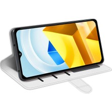 4U Sky Xiaomi Poco M5 4g Için Çılgın At Doku Stand Kapağı, Pu Deri Folio Flip Tam Koruma Cüzdan Telefon Vaka-Beyaz (Yurt Dışından)