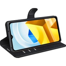 4U Sky Xiaomi Için Poco M5 Için 4g Folio Flip Telefon Kılıfı Litchi Doku Pu Deri Damla Damla Koruyucu Koruyucu Kapak Cüzdan Stand-Black (Yurt Dışından)