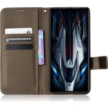 4U Sky Xiaomi Için Poco F4 Gt/redmı K50 Oyun Elmas Doku Cep Telefonu Katlanabilir Stand Pu Deri Telefon Kılıfı Strap-Brown ile Cüzdan Kabuğu (Yurt Dışından)