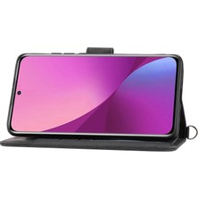 4U Sky Xiaomi Için 12 Lite 5g Baskılı Çiçekler Cilt Touch Stand Cüzdan Telefon Kılıfı Pu Deri Stand Çok Kart Yuvası Bilek Kayışı ve Omuz Kayış-Siyah ile Kapak Kapağı (Yurt Dışından)