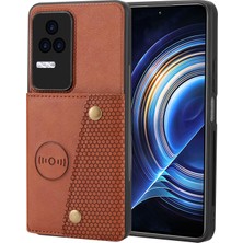 4U Sky Xiaomi Redmi K40S Için 5g/poco F4 5g Kart Tutucu Kickstand Pu Deri Kaplamalı Tpu Anti-Düşme Telefon Kapak Işık Kahverengi (Yurt Dışından)