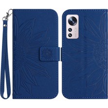 4U Sky Xiaomi Için 12 Lite 5g HT04 Baskılı Ayçiçeği Pu Deri Cüzdan Kılıf Cilt Touch Stand Manyetik Kapanma Strap-Sapphire ile Flip Telefon Kapağı (Yurt Dışından)