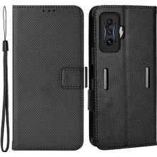 4U Sky Xiaomi Için Poco F4 Gt/redmı K50 Oyun Elmas Doku Cep Telefonu Katlanabilir Stand Pu Deri Telefon Kılıfı Strap-Black ile Kabuk (Yurt Dışından)