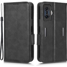 4U Sky Xiaomi Için Telefon Kılıfı Redmi K50 Oyun 5g/poco F4 Gt, Tam Koruma Üçgen Deseni Baskılı Flip Cüzdan Stand Pu Deri Kapak Strap-Black (Yurt Dışından)