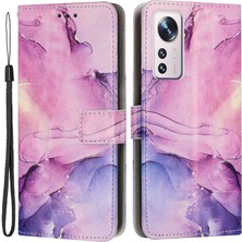 4U Sky Xiaomi Için Cüzdan Telefon Kılıfı 12 Lite 5g Koruyucu Koruyucu Koruyucu Mermer Desen Baskı Şok Geçirmez Kapak Stand-Murple ile (Yurt Dışından)