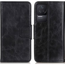 4U Sky Xiaomi Için Redmi K50/REDMI K50 Pro Shockproof Splop Deri Deri Cüzdan Kılıf Çılgın At Dokusu Katlanabilir Stand Cep Telefonu Kabuk Black (Yurt Dışından)