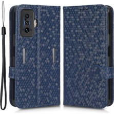 4U Sky Xiaomi Redmi K50 Gaming Için 5g/poco F4 Gt 5g Flip Folio Pu Deri Cüzdan Kılıf Dot Desen Basılı Stand Koruyucu Telefon Kapağı Strap-Dark Mavi (Yurt Dışından)