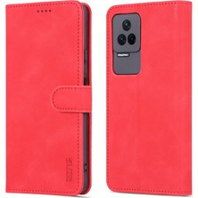 4U Sky Xiaomi Için Redmi K50/K50 Pro Pu Deri Deri Cüzdan Kılıf Katlanabilir Stand Telefon Tam Koruma Kapak-Kırmızı (Yurt Dışından)