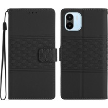 4U Sky Xiaomi Için Anti-Çizik Cep Telefonu Kasası Redmi A1 4g/a2 4g Stand Cüzdan Pu Deri Deri Dostu Baskılı Desen Retro Telefon Kapağı Strap-Black (Yurt Dışından)