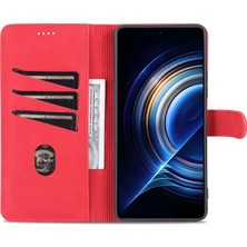 4U Sky Xiaomi Için Redmi K50/K50 Pro Pu Deri Deri Cüzdan Kılıf Katlanabilir Stand Telefon Tam Koruma Kapak-Kırmızı (Yurt Dışından)