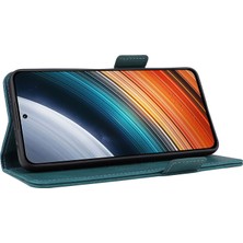 4U Sky Xiaomi Redmi K40S Için 5g/poco F4 5g Stand Stand Fonksiyon Donanım Dekoru Telefon Kılıfı Çift Manyetik Kıdamlar Pu Deri Deri Stil Anti-Fall Kapak Blue (Yurt Dışından)