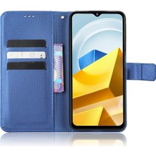 4U Sky Xiaomi Poco M5 Için 4g Pırlanta Doku Telefon Cüzdan Kapağı Parçalanma Karşıtı Pu Deri Stand Kılıf Mavisi (Yurt Dışından)